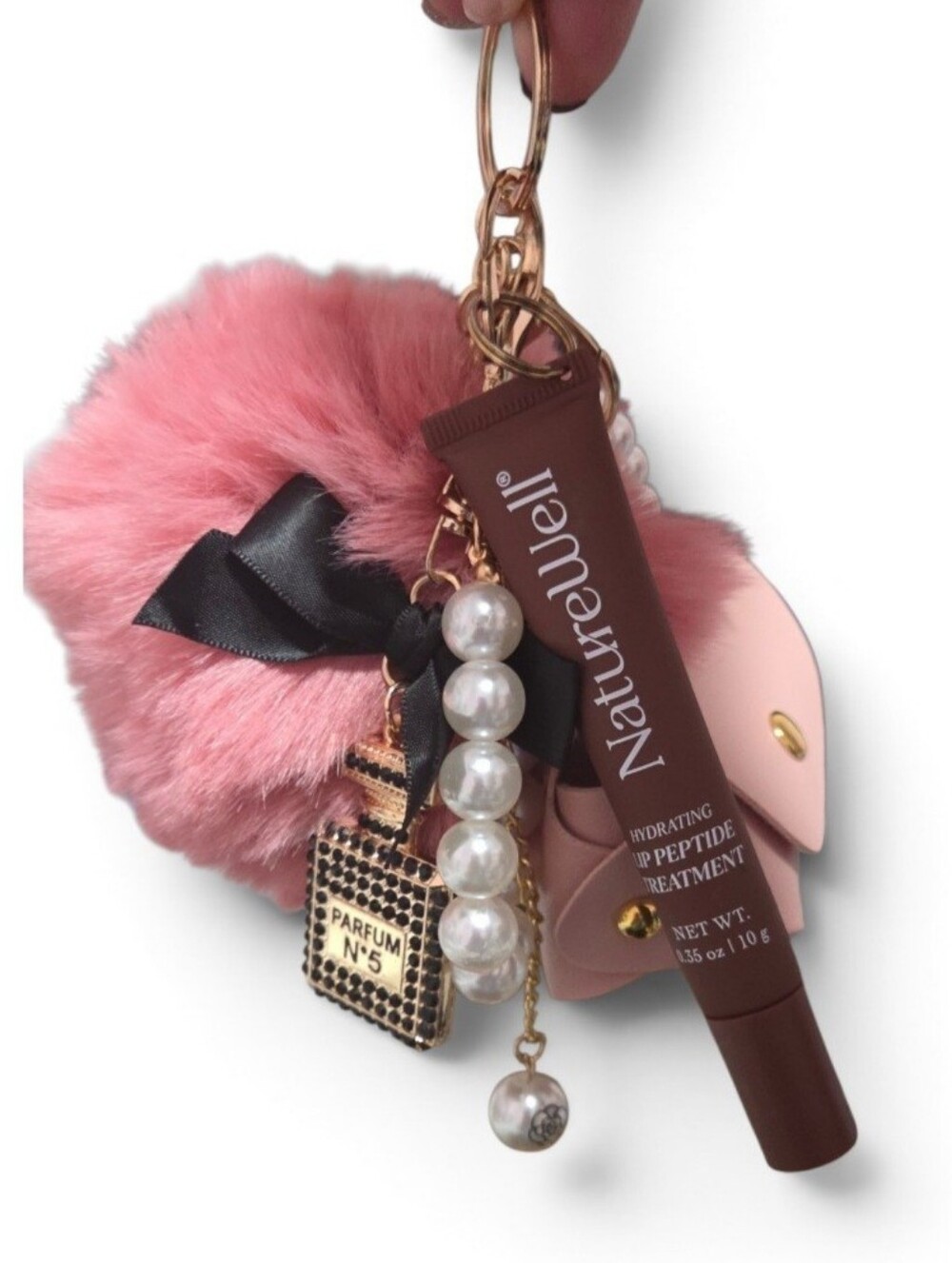Pink Pom Pom Keychain with Lip Treatment
